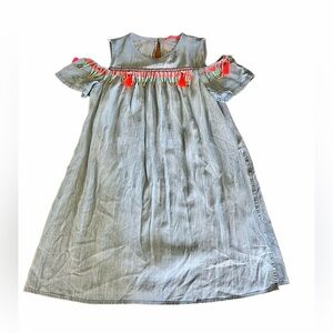 Dqmane country/boho light jean,beaded tassel dress w/ shorts under. Size‎ medium